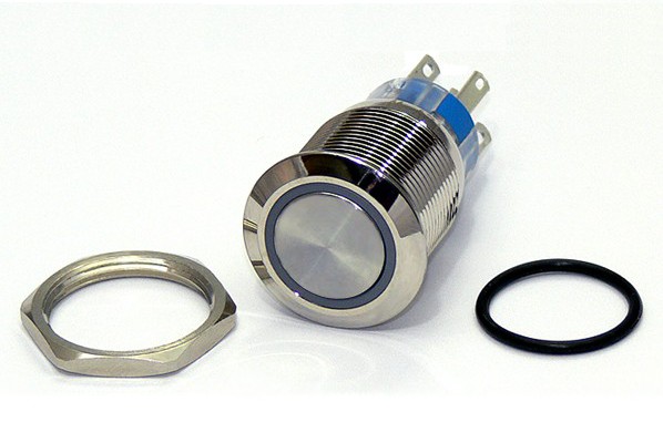16mm 12V LED Licht tastender Knopf Metallschalter Blau Auto Innere HY 